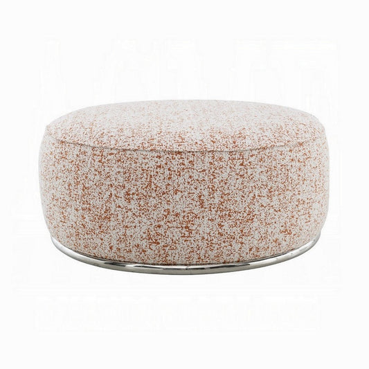 Sarah Ottoman, Round 39", Modern Style White Red Patterned Boucle