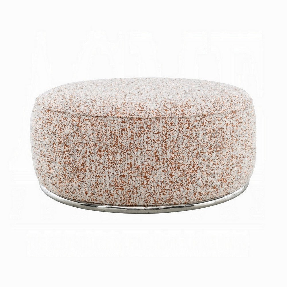 Sarah Ottoman, Round 39", Modern Style White Red Patterned Boucle