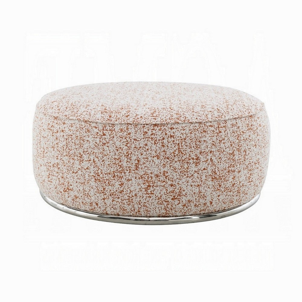 Sarah Ottoman Round 39’’ Modern Style White Red Patterned Boucle BM324354
