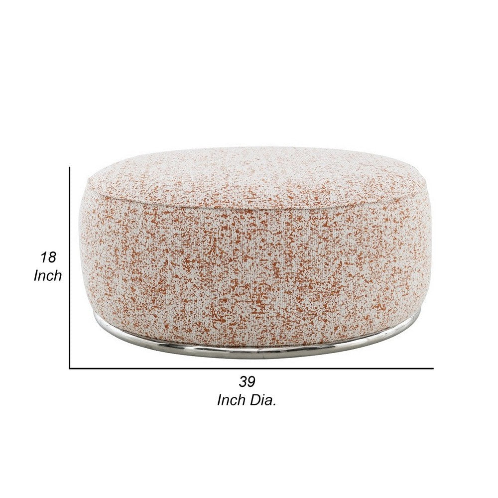 Sarah Ottoman Round 39’’ Modern Style White Red Patterned Boucle BM324354