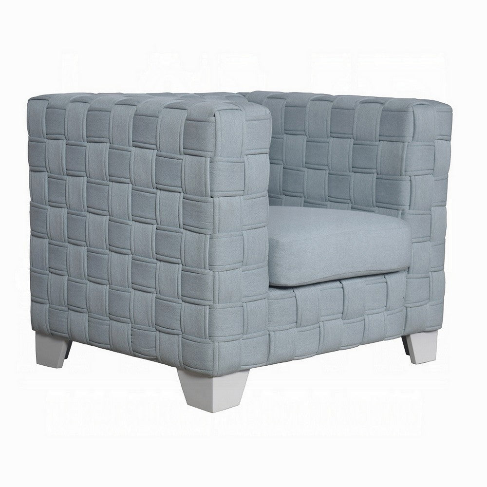 Reah Accent Chair Knitted Light Blue Chenille White Composite Wood BM324355