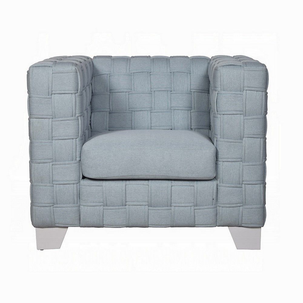 Reah Accent Chair Knitted Light Blue Chenille White Composite Wood BM324355