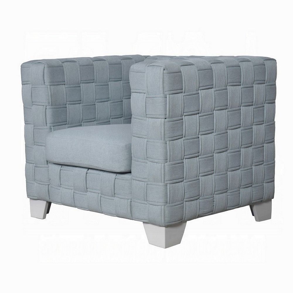 Reah Accent Chair Knitted Light Blue Chenille White Composite Wood BM324355