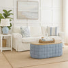 Reah Coffee Table, Knitted Light Blue Chenille Fabric, Brown Wood, 41"