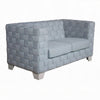 Reah Loveseat, Knitted Light Blue Chenille, White Wood Legs, 63"