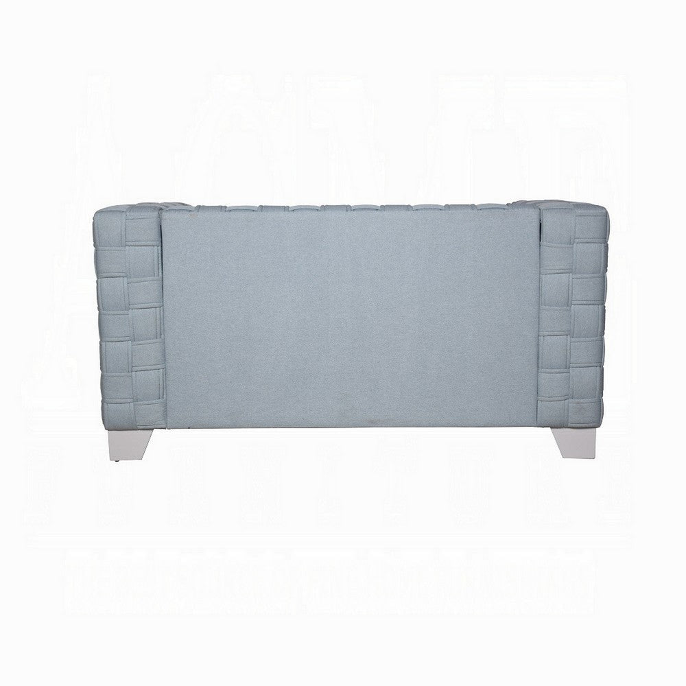 Reah Loveseat Knitted Light Blue Chenille White Wood Legs 63’’ BM324357