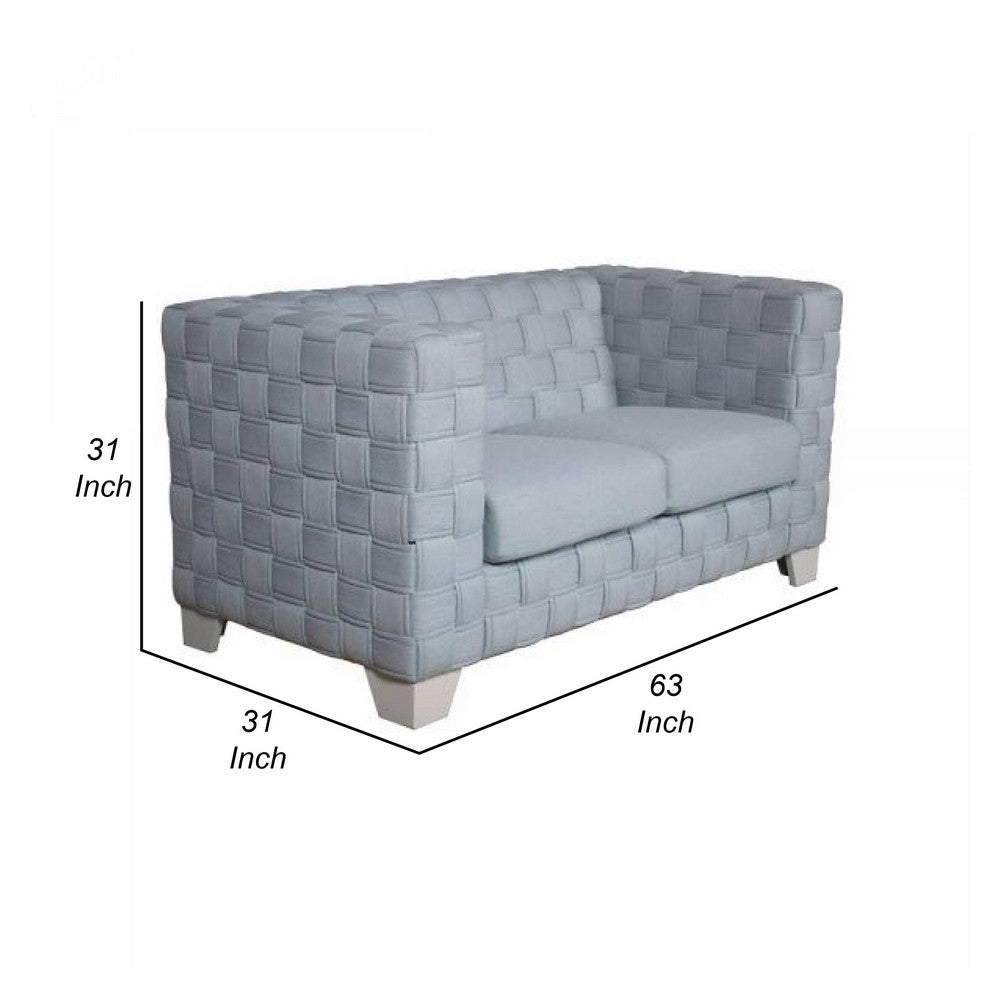 Reah Loveseat Knitted Light Blue Chenille White Wood Legs 63’’ BM324357