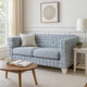 Reah Loveseat, Knitted Light Blue Chenille, White Wood Legs, 63"