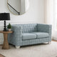 Reah Loveseat, Knitted Light Blue Chenille, White Wood Legs, 63"