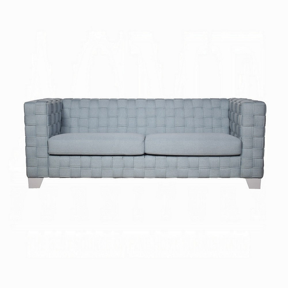 Reah Sofa Knitted Light Blue Chenille White Composite Wood 85’’ BM324358