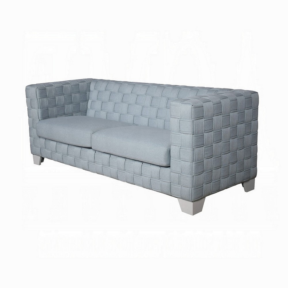 Reah Sofa Knitted Light Blue Chenille White Composite Wood 85’’ BM324358