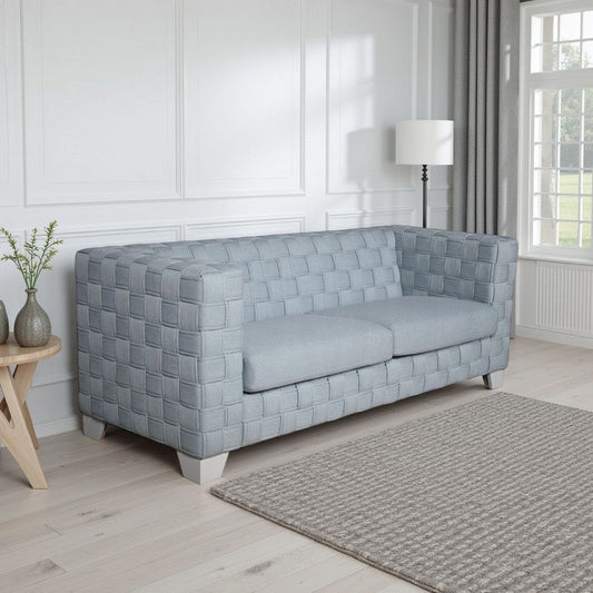 Reah Sofa, Knitted Light Blue Chenille, White Composite Wood, 85"