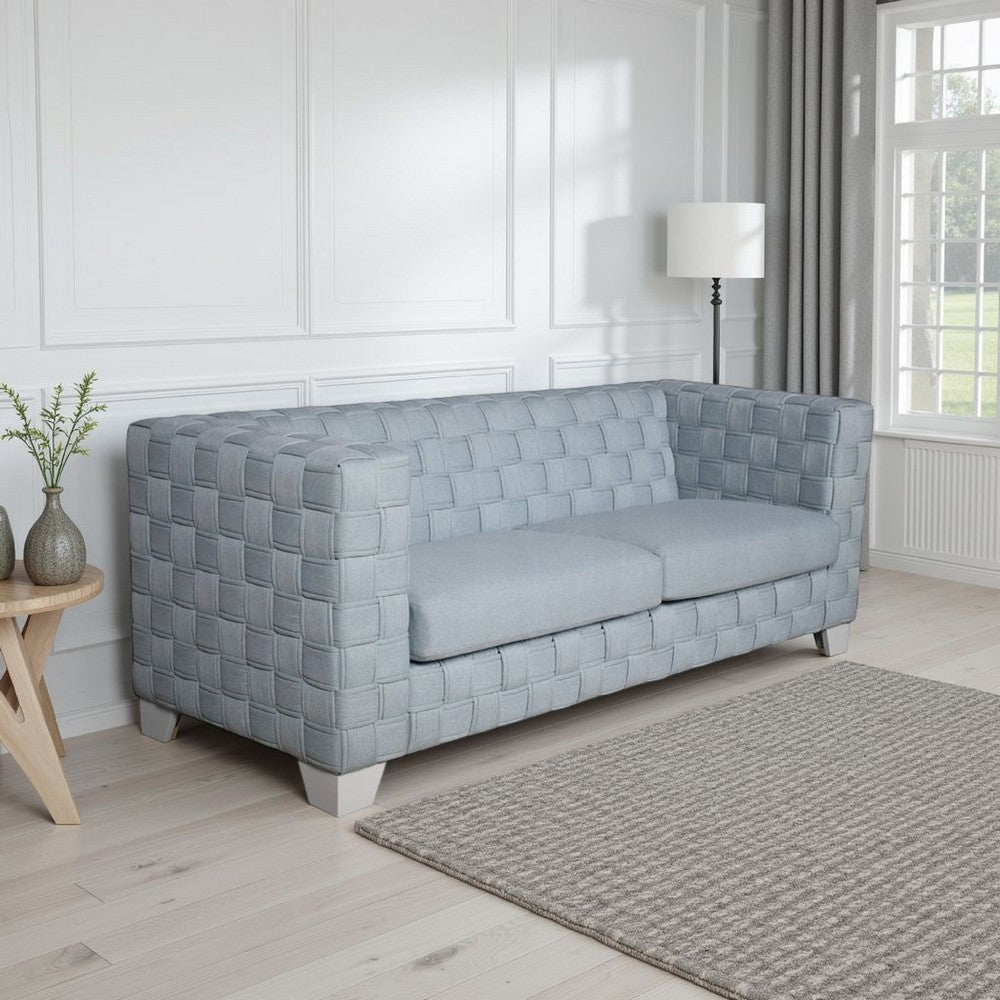 Reah Sofa, Knitted Light Blue Chenille, White Composite Wood, 85"