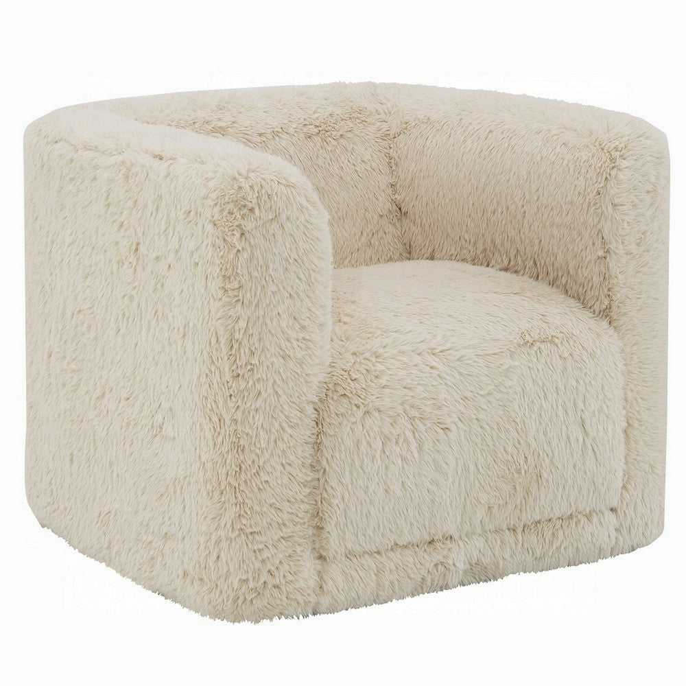 Savoir Swivel Accent Chair Modern Soft Furry Beige Fabric Round Arms BM324359