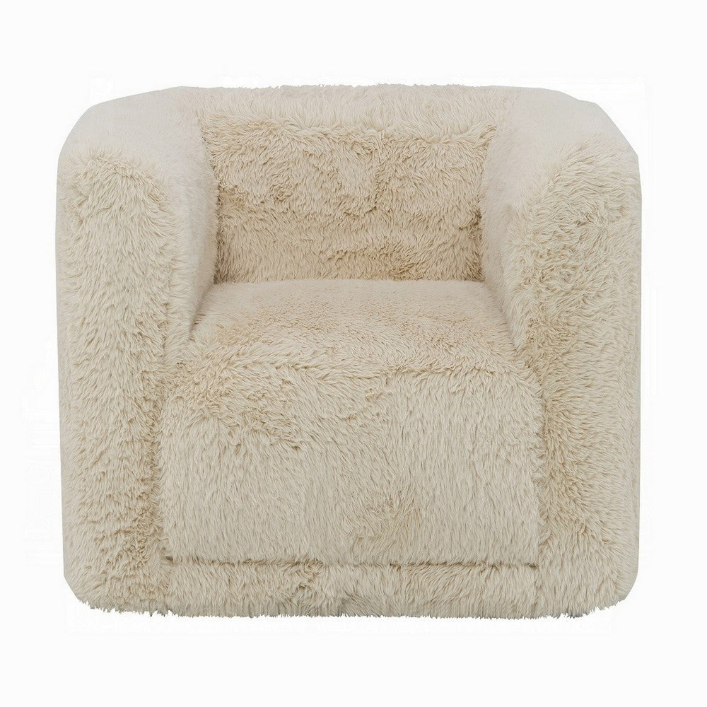 Savoir Swivel Accent Chair Modern Soft Furry Beige Fabric Round Arms BM324359
