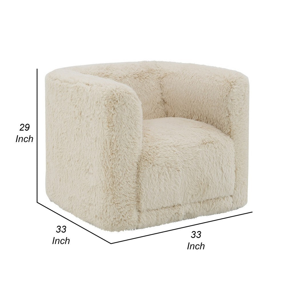 Savoir Swivel Accent Chair Modern Soft Furry Beige Fabric Round Arms BM324359
