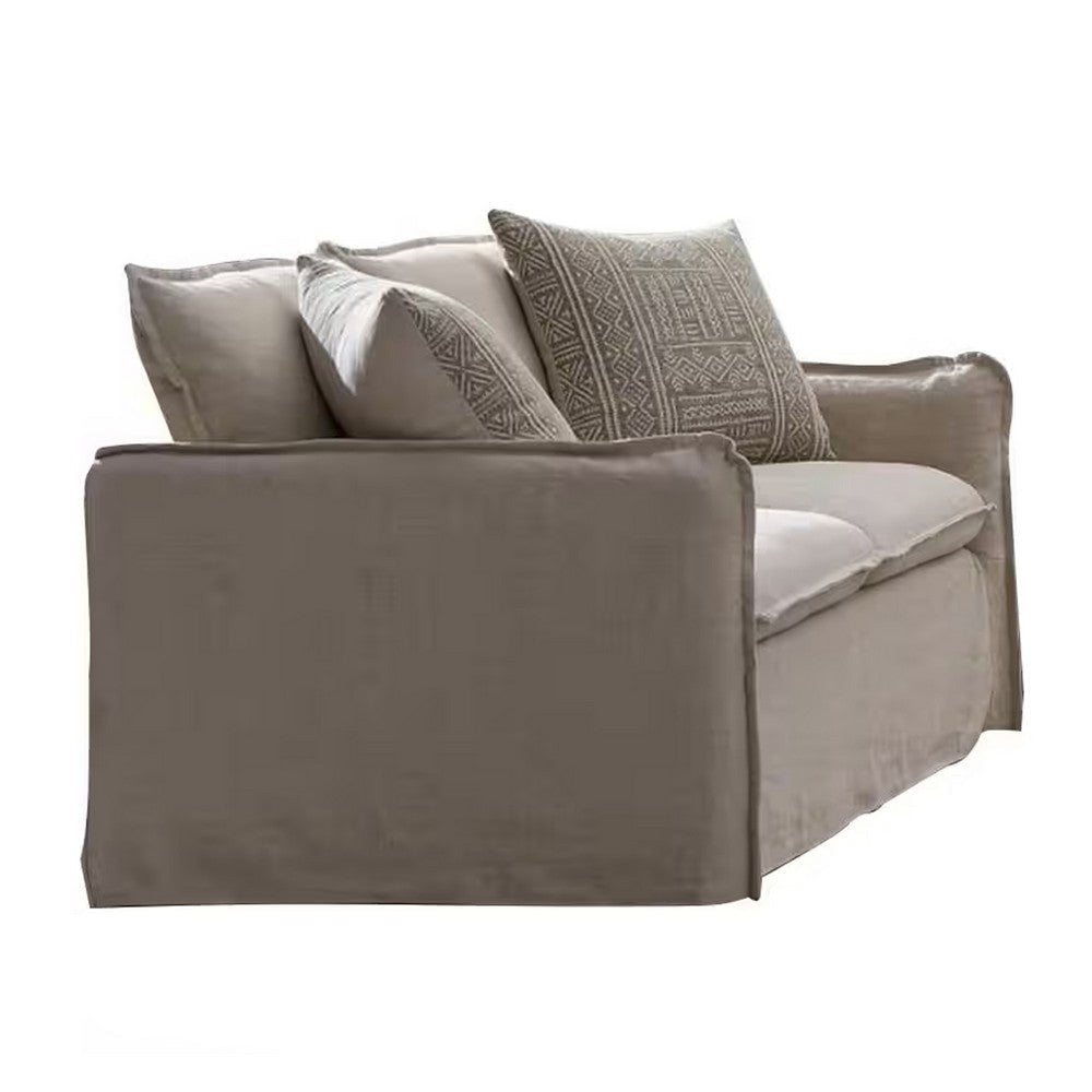 Savoir Loveseat, 2 Accent Pillows, Plush Modern Style Beige Linen, 64"