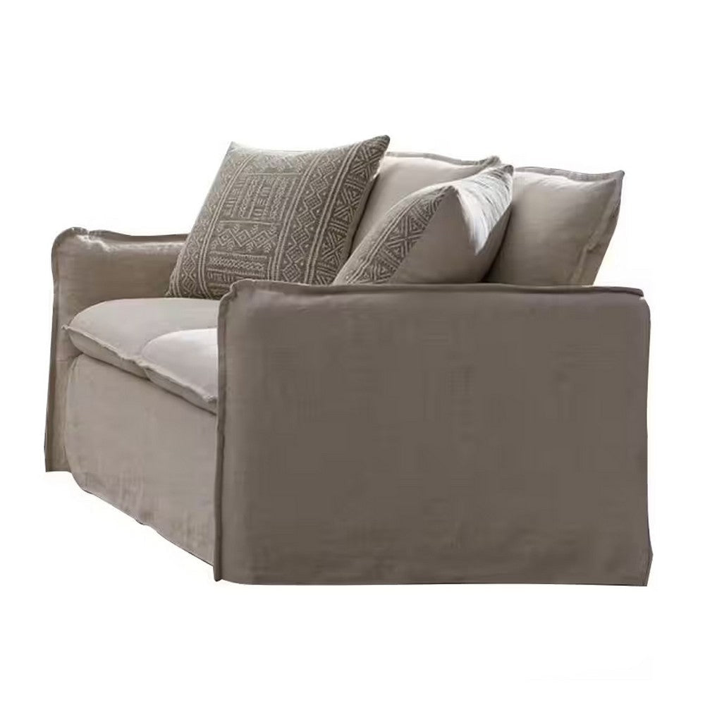 Savoir Loveseat 2 Accent Pillows Plush Modern Style Beige Linen 64’’ BM324360