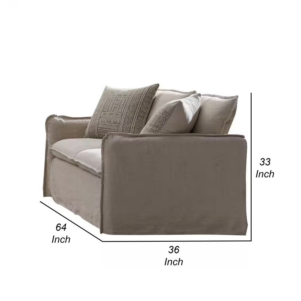 Savoir Loveseat 2 Accent Pillows Plush Modern Style Beige Linen 64’’ BM324360