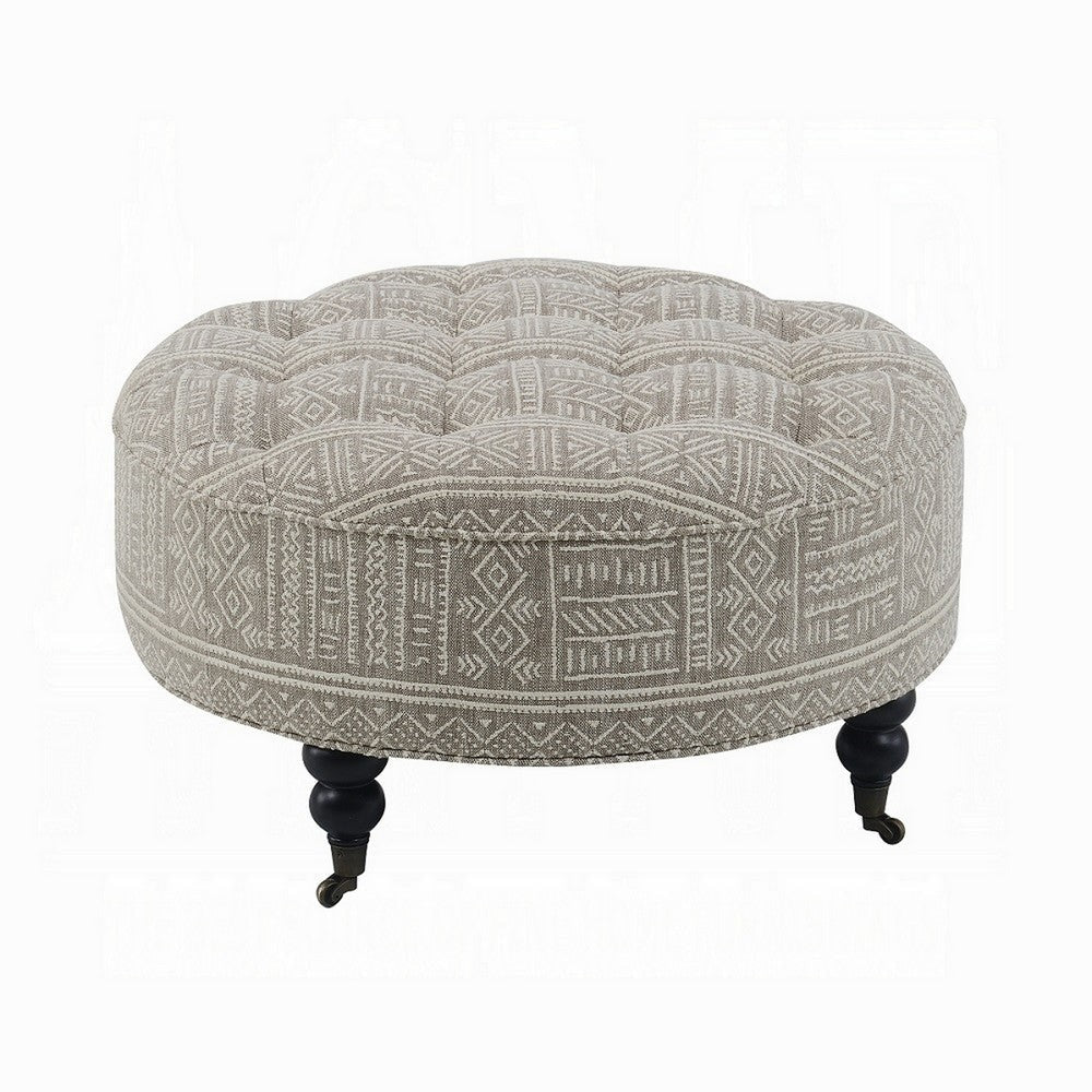 Savoir Ottoman Beige White Fabric Caster Wheels Black Legs 32’’ BM324361