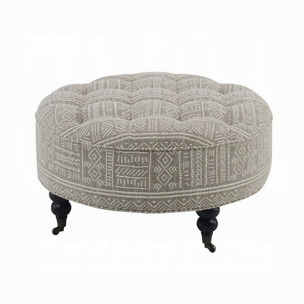 Savoir Ottoman Beige White Fabric Caster Wheels Black Legs 32’’ BM324361