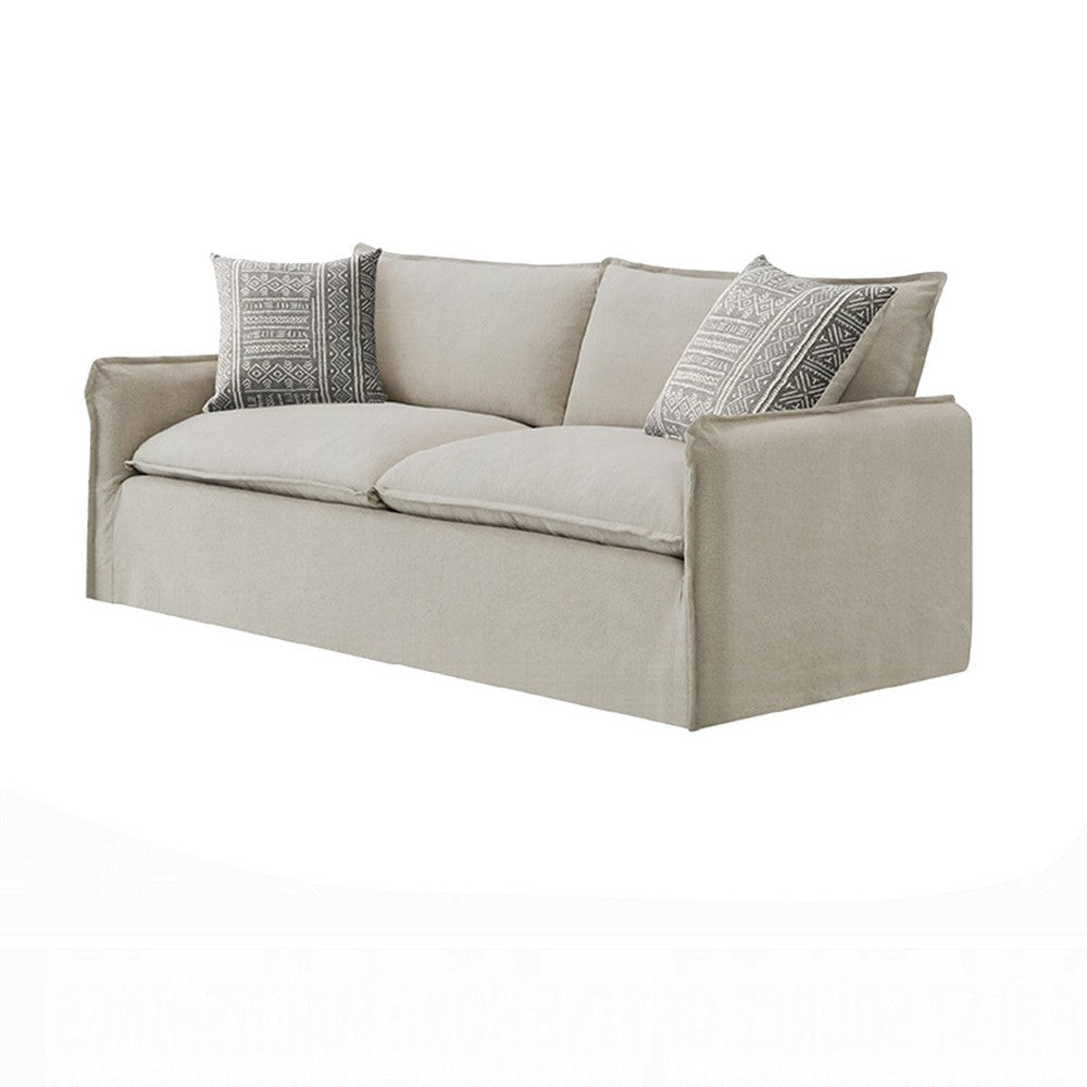 Savoir Sofa 2 Accent Pillows Contemporary Beige Linen Fabric 84’’ BM324362