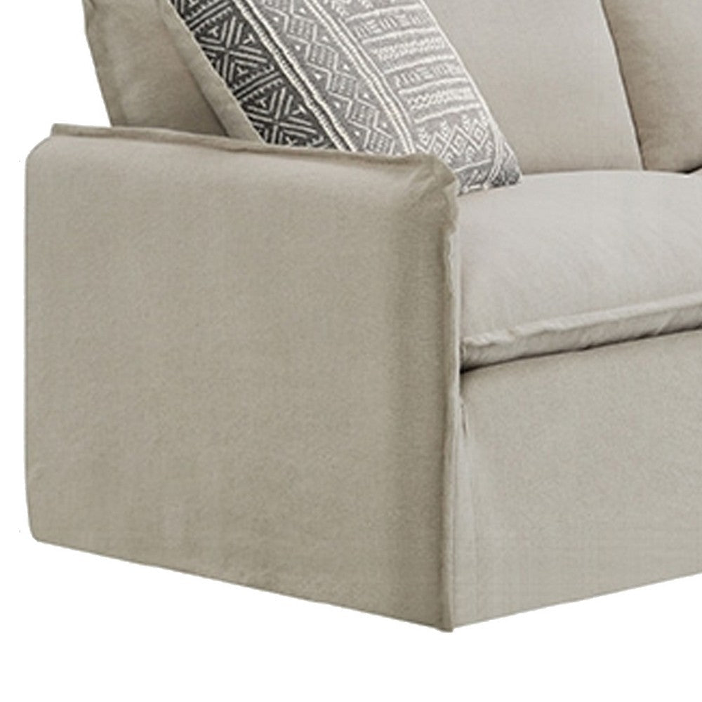Savoir Sofa 2 Accent Pillows Contemporary Beige Linen Fabric 84’’ BM324362