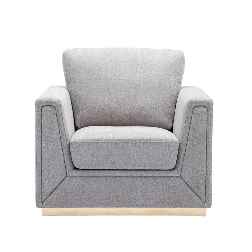 Sylvie Accent Armchair Gray Linen Square Modern Gold Base BM324363