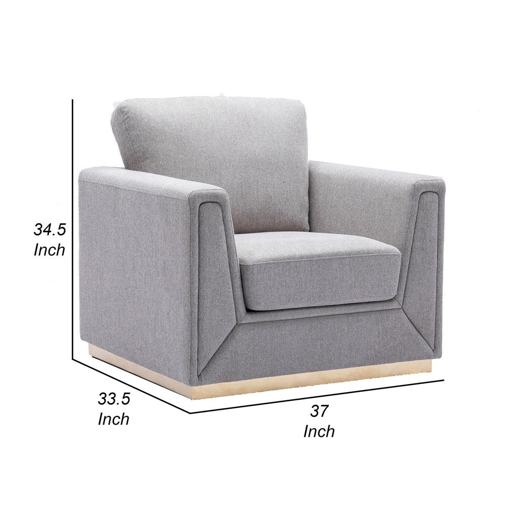 Sylvie Accent Armchair Gray Linen Square Modern Gold Base BM324363