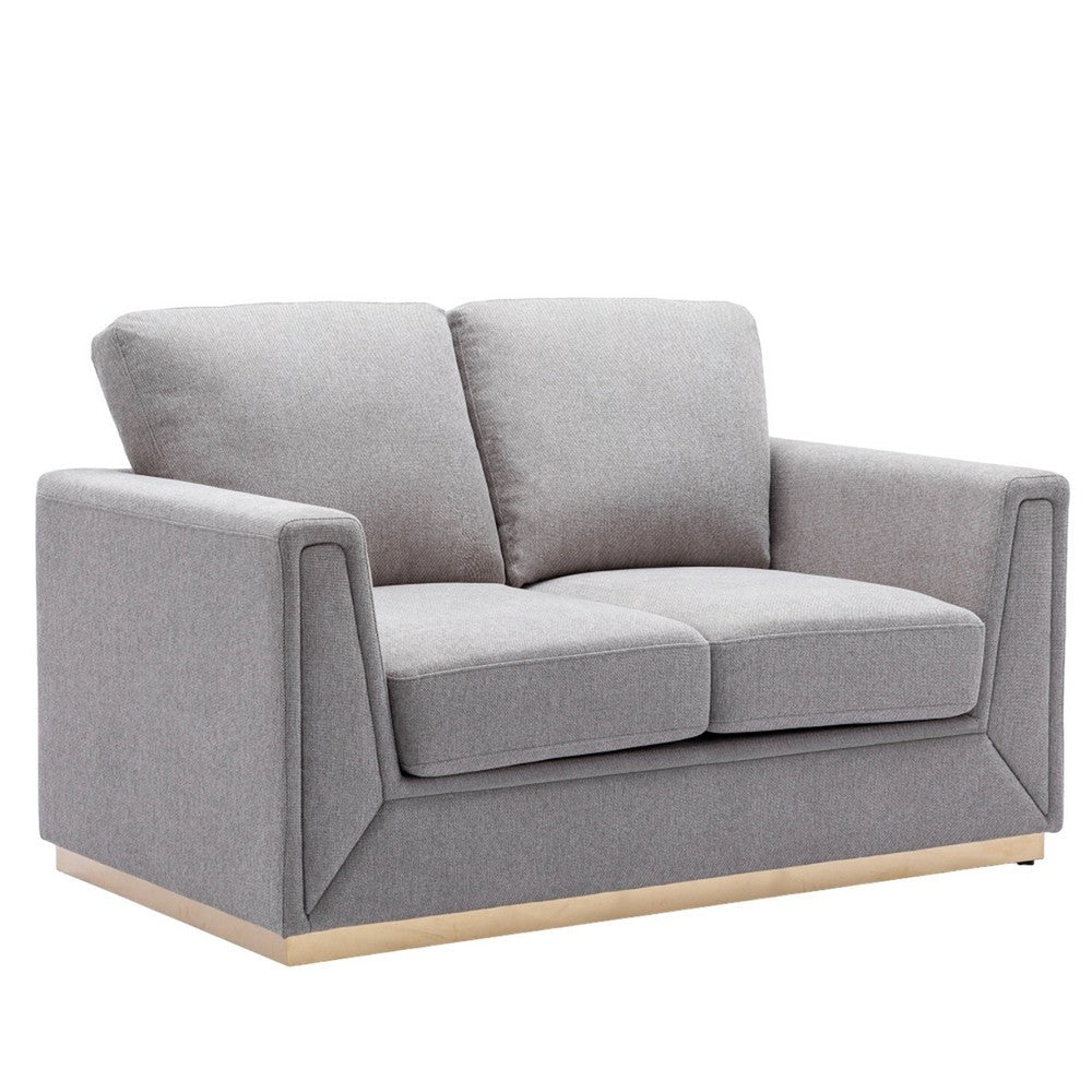 Sylvie Loveseat, Gray Linen, Gold Metal, Modern Square Cushions 57"