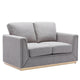Sylvie Loveseat, Gray Linen, Gold Metal, Modern Square Cushions 57"