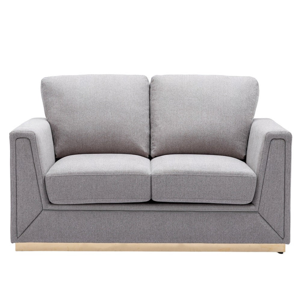 Sylvie Loveseat Gray Linen Gold Metal Modern Square Cushions 57’’ BM324364
