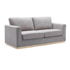Sylvie Sofa, Gray Linen, Gold Metal Base, Modern Square Cushions 77"