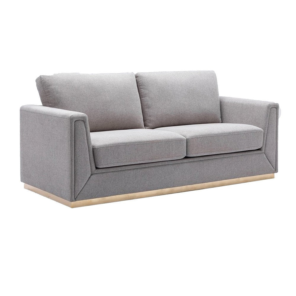 Sylvie Sofa, Gray Linen, Gold Metal Base, Modern Square Cushions 77"