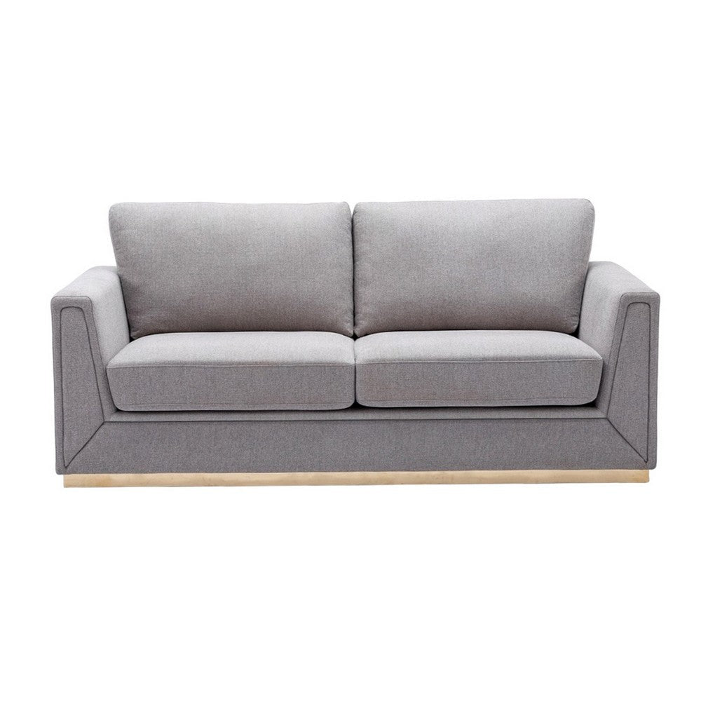 Sylvie Sofa Gray Linen Gold Metal Base Modern Square Cushions 77’’ BM324365