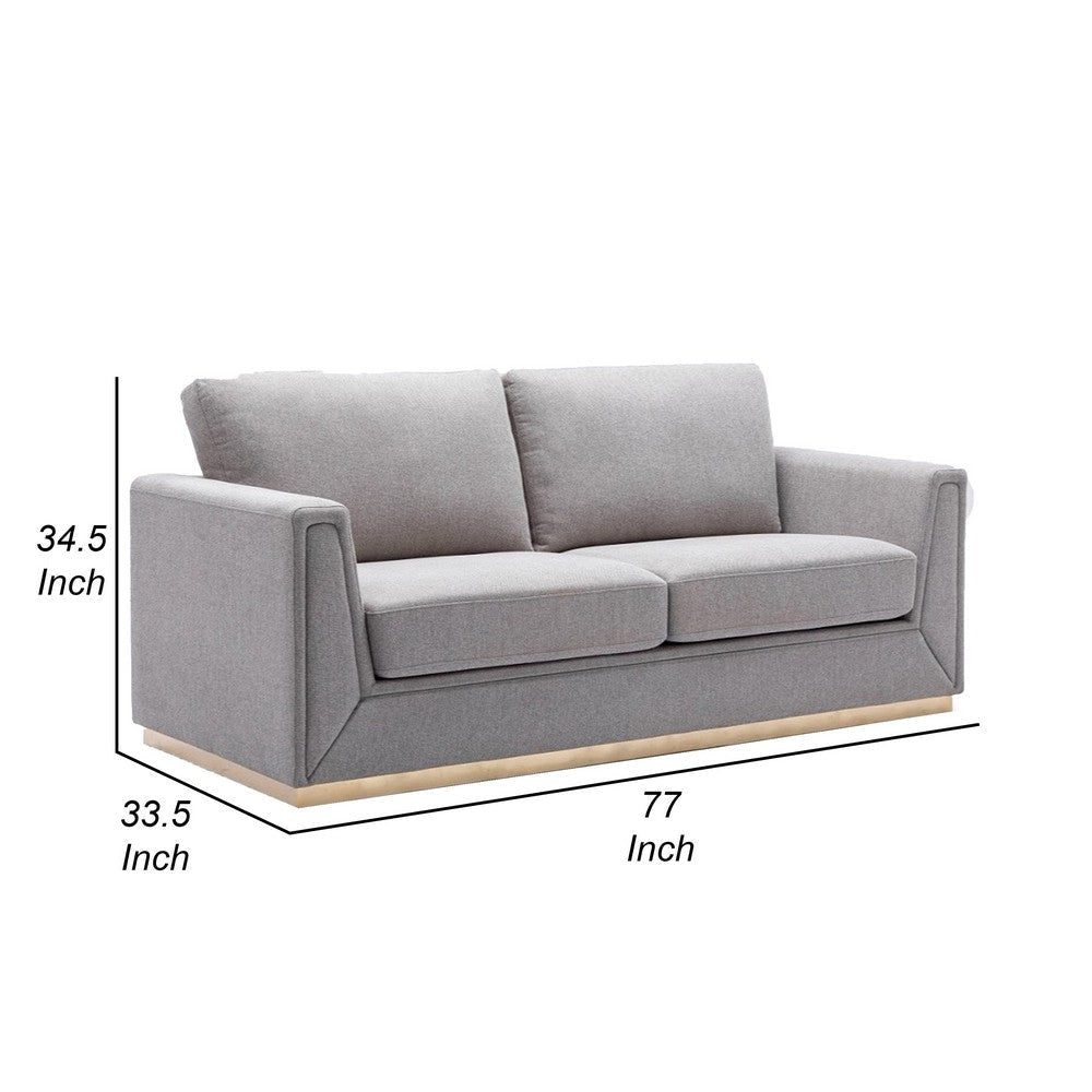 Sylvie Sofa Gray Linen Gold Metal Base Modern Square Cushions 77’’ BM324365