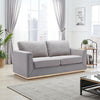 Sylvie Sofa, Gray Linen, Gold Metal Base, Modern Square Cushions 77"