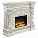 Kin LED Electric Fireplace, Classic Floral Carvings, Antique White 62"