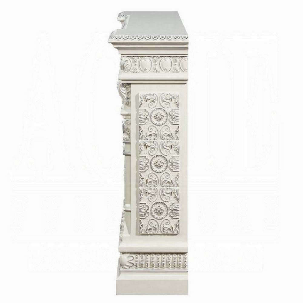 Kin LED Electric Fireplace Classic Floral Carvings Antique White 62’’ BM324366