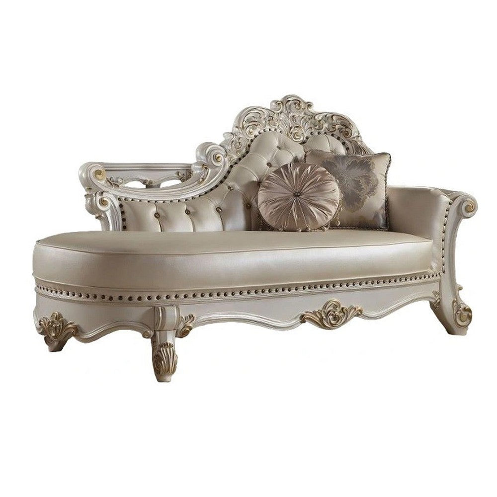 Antoine Chaise Lounger, 2 Pillows, Antique Pearl Faux Leather, 81"