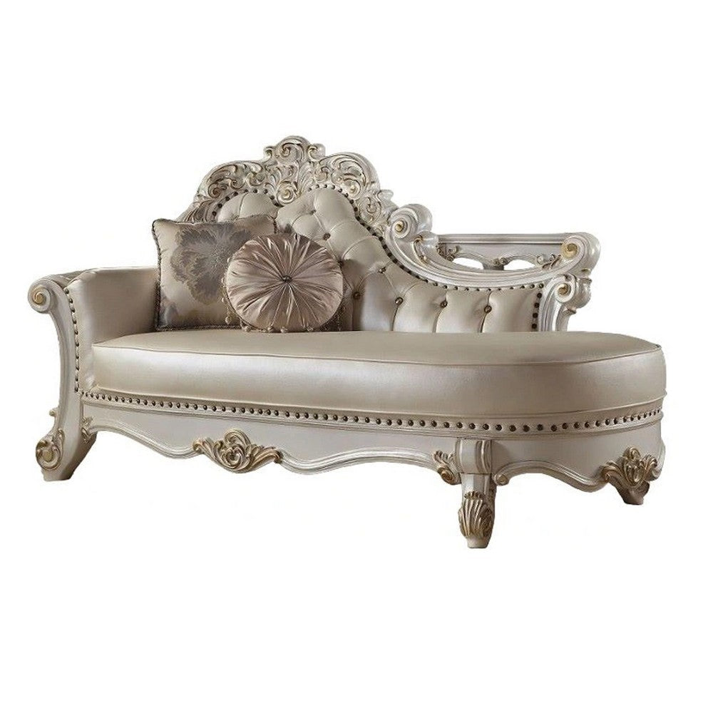 Antoine Chaise Lounger 2 Pillows Antique Pearl Faux Leather 81’’ BM324368