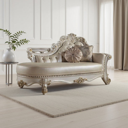 Antoine Chaise Lounger, 2 Pillows, Antique Pearl Faux Leather, 81"