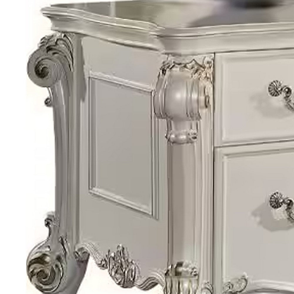 Antoine Home Office Desk 5 Drawers 74’’ Pearl White Wood Finish Gold BM324369