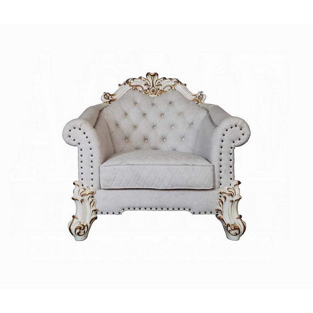 Antoine Accent Chair 2 Pillows Tufted Ivory Antique Pearl White BM324370