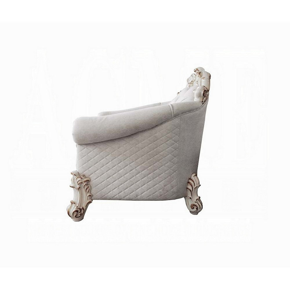 Antoine Accent Chair 2 Pillows Tufted Ivory Antique Pearl White BM324370