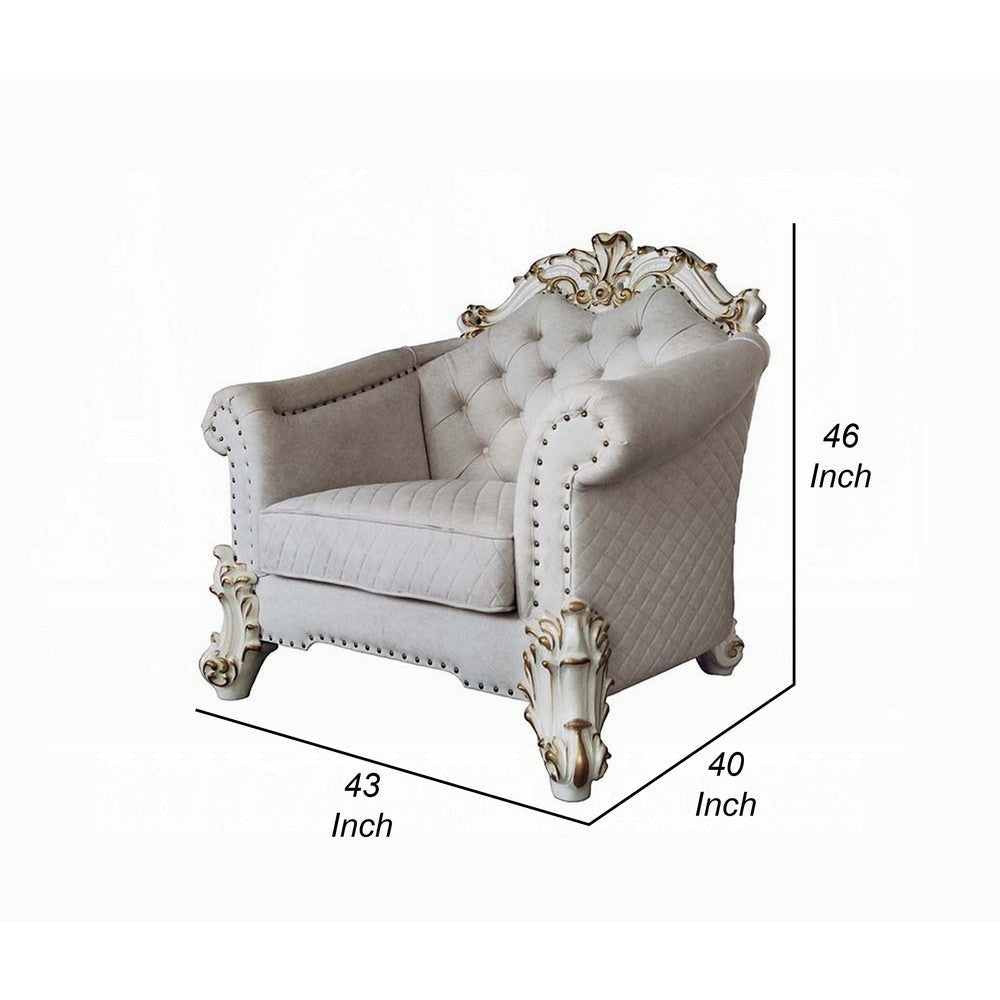 Antoine Accent Chair 2 Pillows Tufted Ivory Antique Pearl White BM324370
