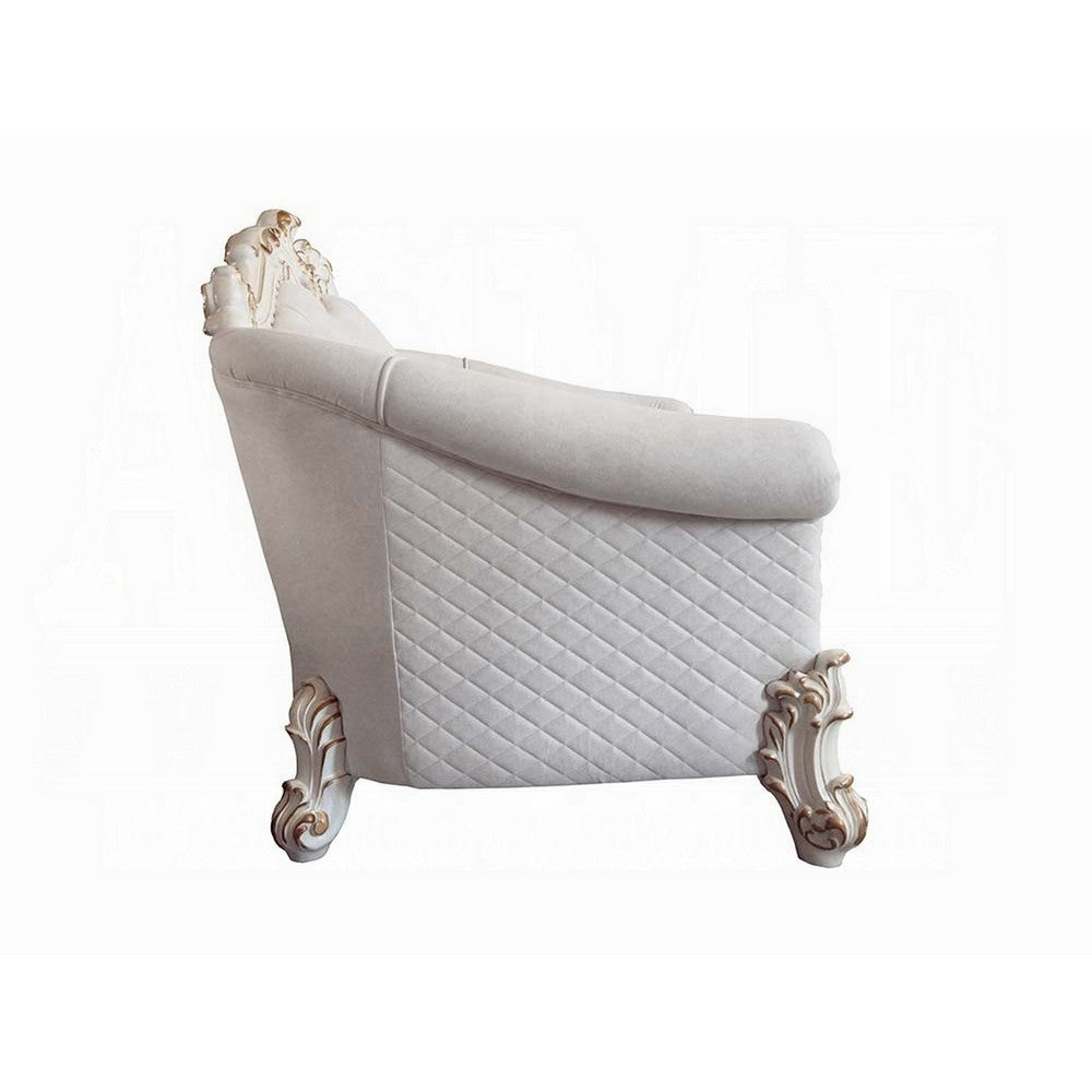 Antoine Loveseat 4 Pillows Ivory Fabric Antique Pearl Wood 66’’ BM324371