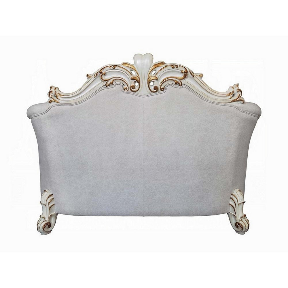 Antoine Loveseat 4 Pillows Ivory Fabric Antique Pearl Wood 66’’ BM324371