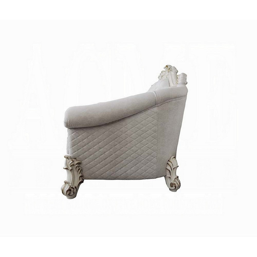 Antoine Sofa 6 Pillows Tufted Ivory Fabric Pearl White Wood 89’’ BM324372
