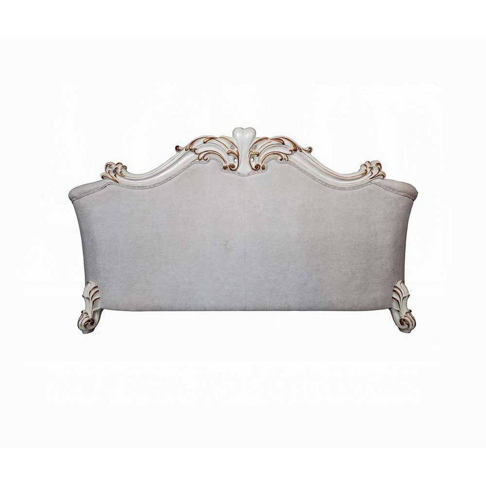 Antoine Sofa 6 Pillows Tufted Ivory Fabric Pearl White Wood 89’’ BM324372